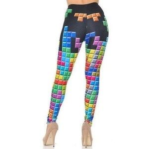 Reg One Size Womens‎ Creamy Soft Tetris Leggings. With Bold Colored Blocks